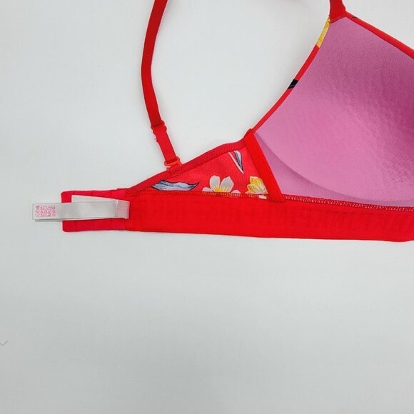 Pink Victorias Secret Wear Everywhere Wireless Lightly Lined Bra 32C Red Floral - Picture 7 of 14